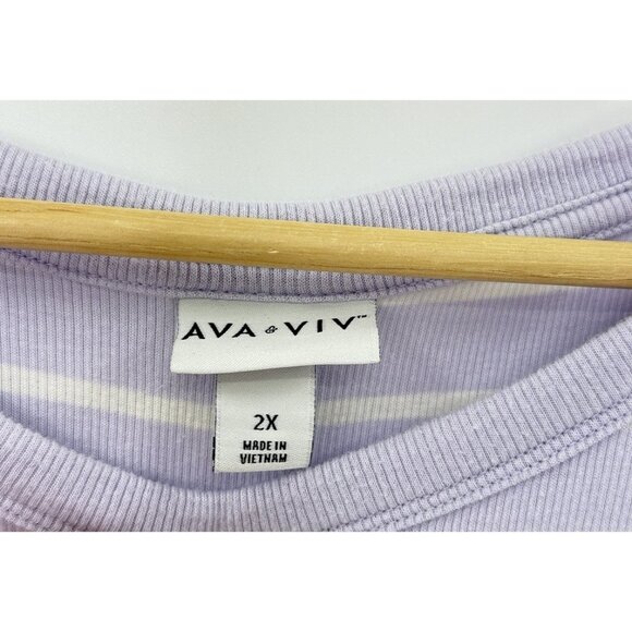 Ava & Viv Plus Size Lavender & White Striped Ribbed Tank Top Size 2x Preppy - Picture 4 of 11